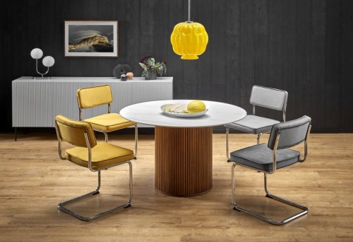 BRUNO stół okrągły, biały marmur / orzechowy (2p=1szt)