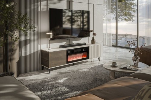 RANDOM 2 RTV-K stolik RTV 180 cm z kominkiem kaszmir / orzech / czarny 