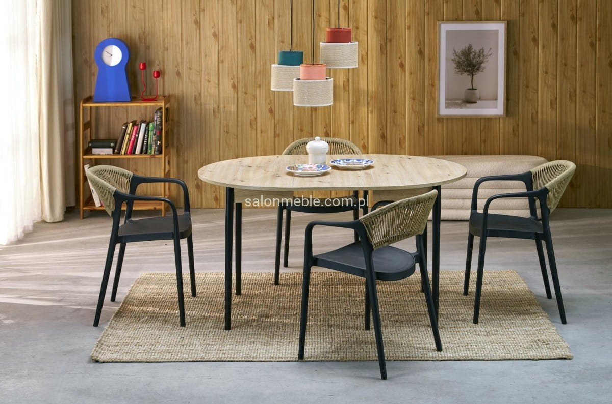 PIVOT stół rozkładany 102-142x102x75 cm, blat - dąb artisan, nogi - czarny (1p=1szt)