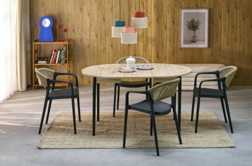 PIVOT stół rozkładany 102-142x102x75 cm, blat - dąb artisan, nogi - czarny (1p=1szt)