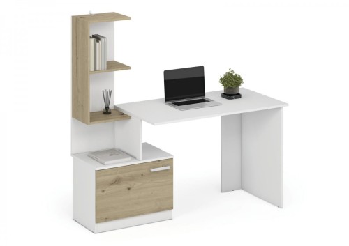 MISO biurko, biały / dąb artisan (2p=1szt)
