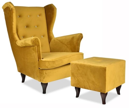 Fotel uszak G z pufą   kryształki