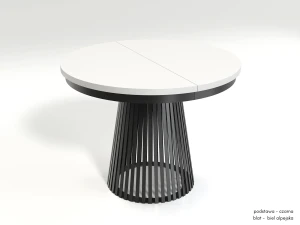 Stół okrągły z lamelami fi 100 rozkładany do 180 cm czarny +biały