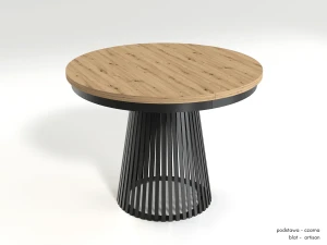 Stół okrągły z lamelami fi 100 rozkładany do 180 cm czarny+dąb artisan