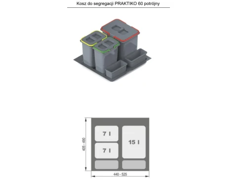 Kosz do segregacji 60 potrójny